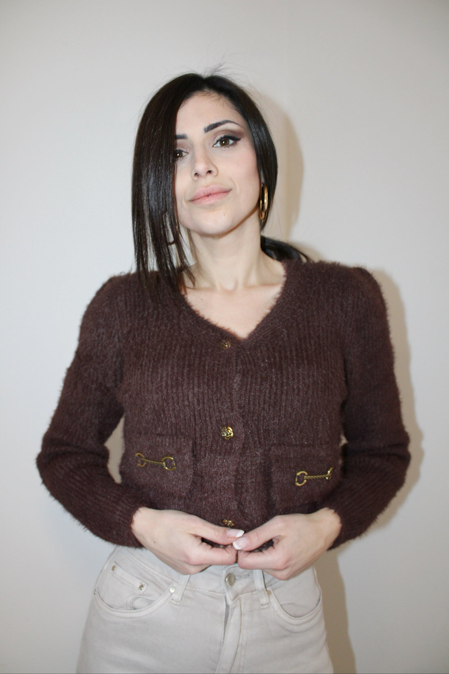 CARDIGAN CROP CON INSERTI DORATI