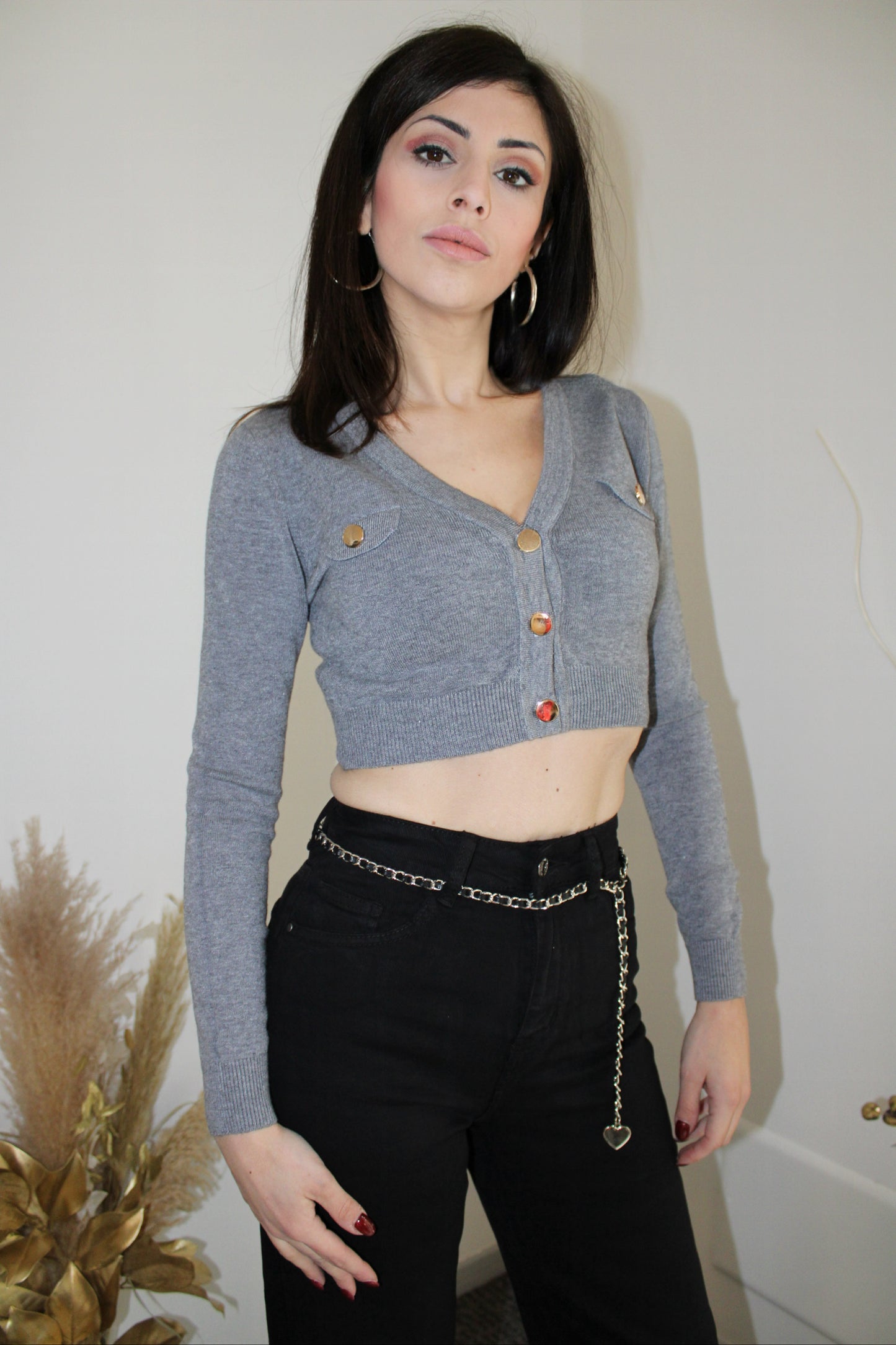 CARDIGAN CROP CON DETTAGLI IN ORO